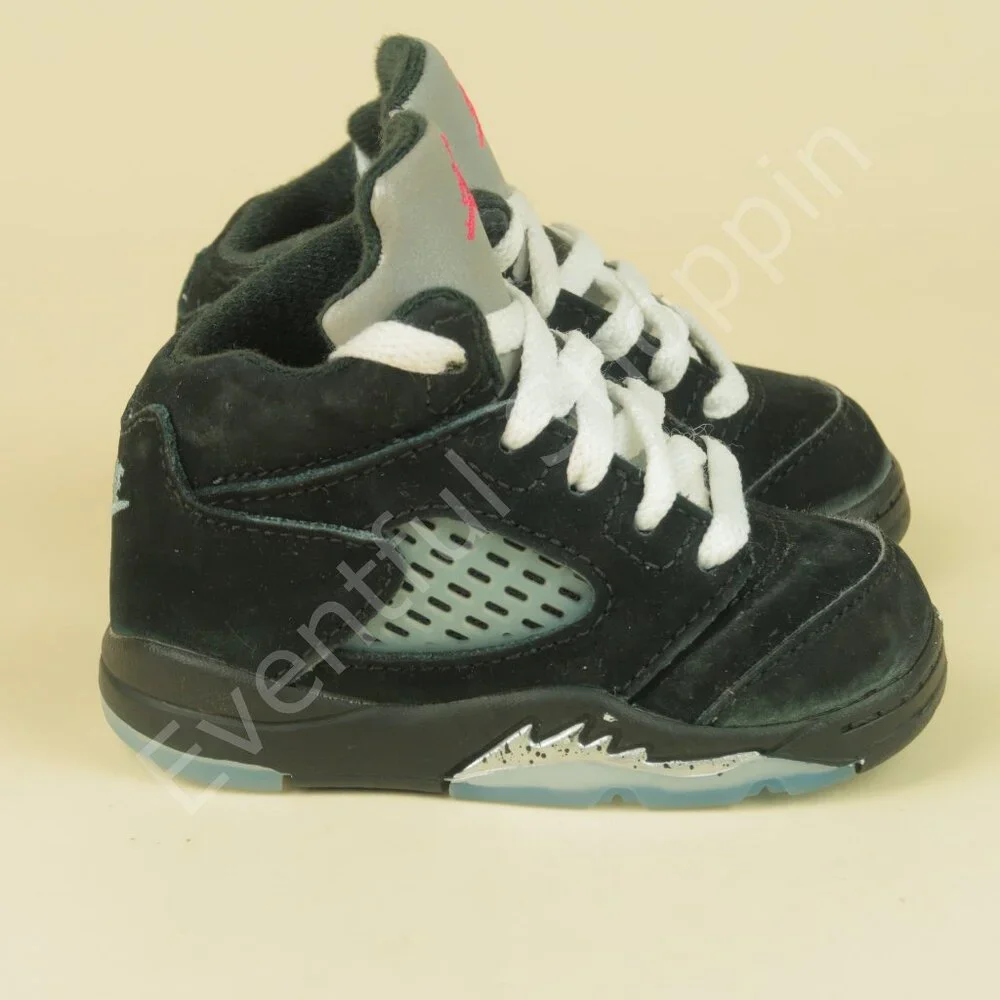 Nike Air Jordan 5 Retro OG TD Size 4C Black Metallic Reimagined Shoes HF3977-001